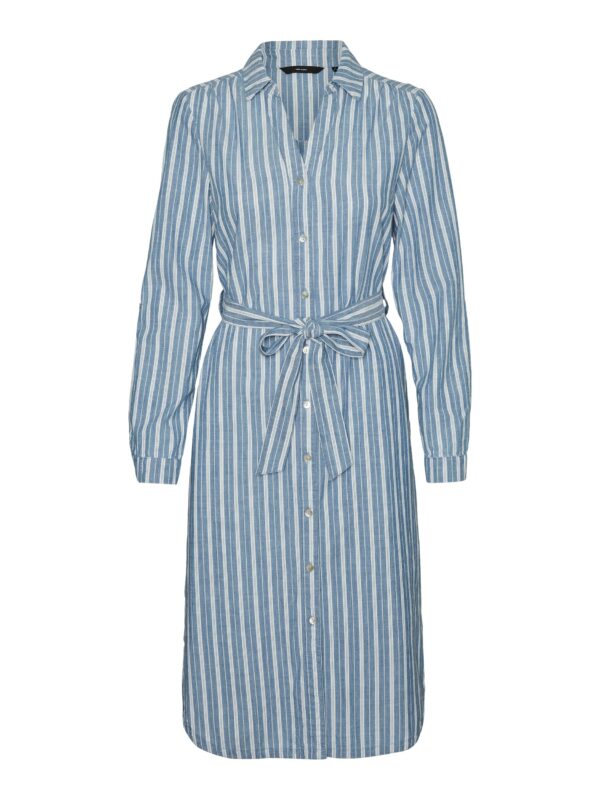 VMPAULINA LS LONG SHIRT DRESS BLÅ/STRIB - Image 6