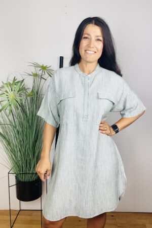 VMLINE 2/4 LINEN STRIPE TUNIC  LAUREL WREATH