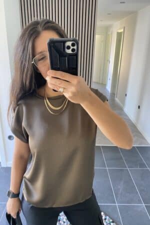 VIELLETTE S/S SATIN TOP BRUN