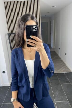 VMJESMILO 3/4 LOOSE BLAZER WVN NAVY BLAZER