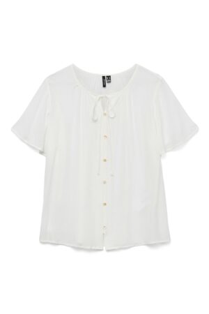 VMGABBI SS TIE TOP WVN SNOW WHITE