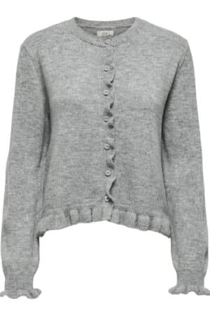 JDYLETTY L/S ON FRILL CARDIGAN LIGHT GRAY MELANGE