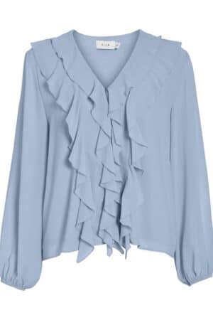VIANE L/S V-NECK FRILL TOP NOO KENTUCKY BLUE