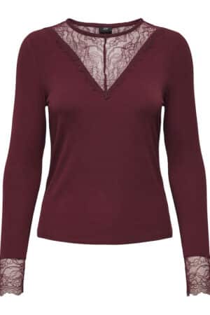 JDYROXY L/S LACE  TOP NOOS CABERNET