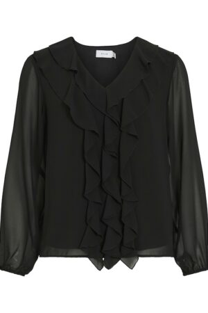 VIANE L/S V-NECK FRILL TOP NOO SORT
