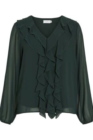 VIANE L/S V-NECK FRILL TOP NOO GRØN