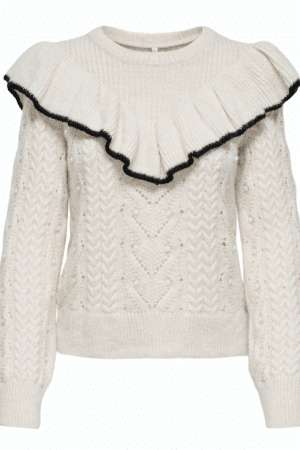ONLISOLDE LS FRILL O-NECK KNT  BIRCH/W.BLACK