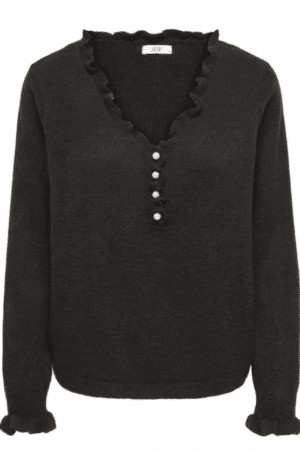 JDYLETTY L/S V-NECK FRILL PULL CHOCOLATE