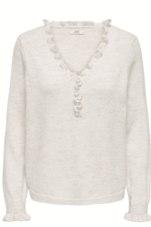 JDYLETTY L/S V-NECK FRILL PULL BIRCH