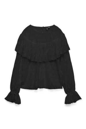 VMLOULOU LS FLOUNCE LACE TOP  BLACK