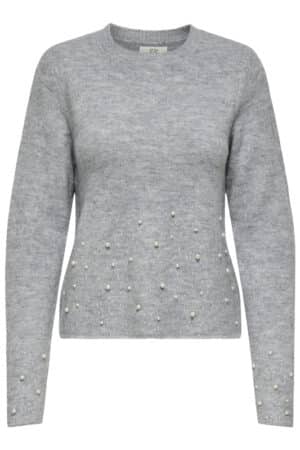 JDYPEARL L/S O-NECK PEARL PULL LIGHT GRAY MELANGE