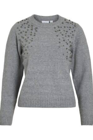 VILANIE O-NECK L/S DECO KNIT MEDIUM GREY MELANGE