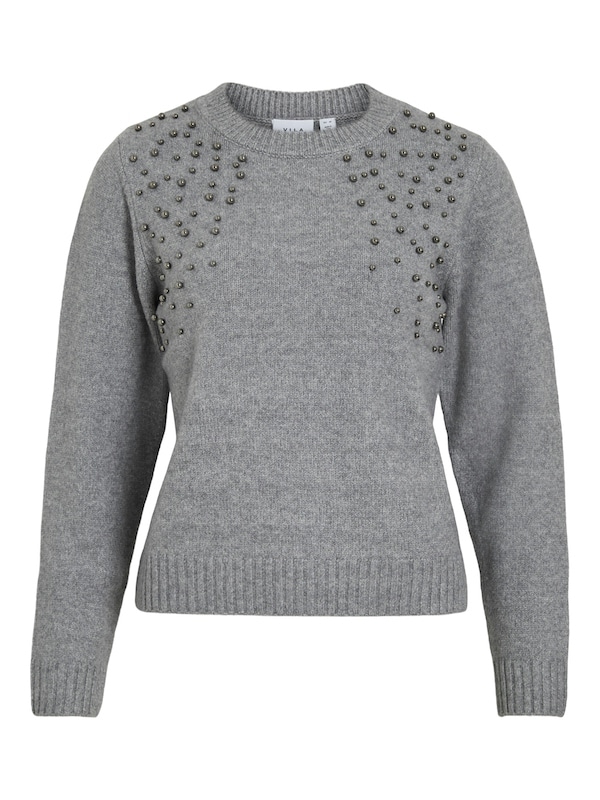 VILANIE O-NECK L/S DECO KNIT MEDIUM GREY MELANGE