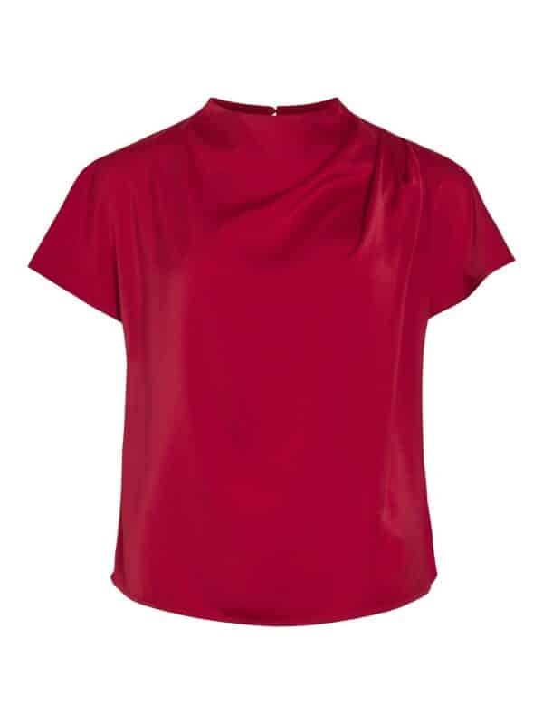 VIELMINA FUNNEL NECK S/S TOP RØD