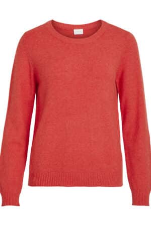 VIRIL O-NECK L/S KNIT TOP  HIBISCUS/DARK MELANGE