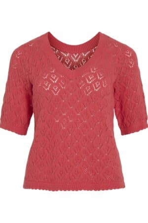 VISAVA V-NECK 2/4 KNIT TOP HIBISCUS/DARK MELANGE