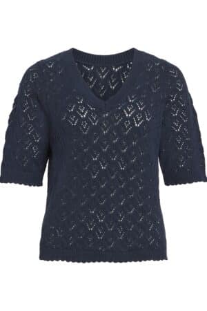 VISAVA V-NECK 2/4 KNIT TOP NAVY BLAZER