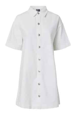 PCSKY SS A-SHAPE DENIM DRESS  BRIGHT WHITE