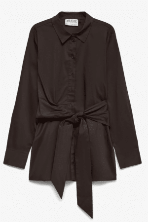 AWALVA LS LONG TIE SHIRT CHOCOLATE