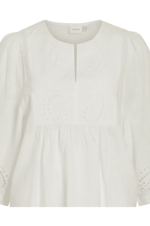 VIMARIGA V-NECK 3/4 EMB TOP SNOW WHITE