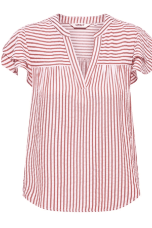 ONLBARI SL FRILL V-NECK TOP ROMANCE ROSE/W. SPICE A