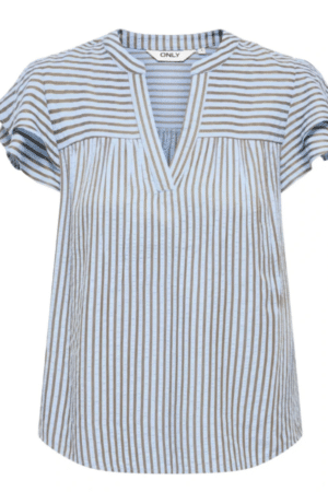 ONLBARI SL FRILL V-NECK TOP SOFT CHAMBRAY/W. MOREL