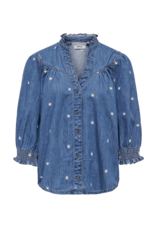 ONLRAYA DAISY EMB 3/4 SHIRT MEDIUM BLUE DENIM