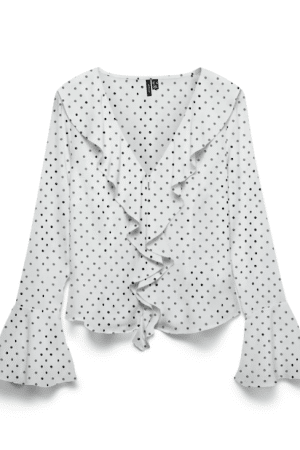 VMWILLOW LS FRILL TOP SNOW WHITE