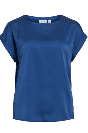 VIELLETTE S/S SATIN TOP NAVY PEONY
