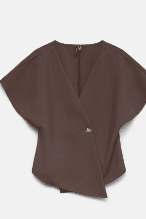 VMSONJA SS V-NECK TOP WVN  BRUN