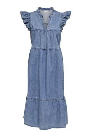 ONLSHANIA S/L FRILL MIDI DNM MEDIUM BLUE DENIM