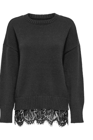 ONLEVIE LS LACE O-NECK KNIT DARK GREY MELANGE