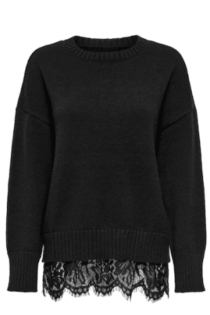 ONLEVIE LS LACE O-NECK KNIT BLACK
