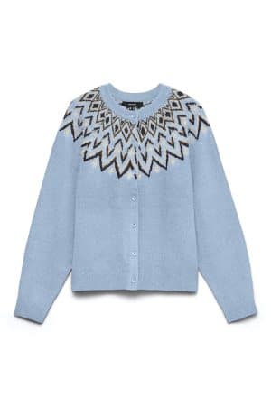 VMKARLA LS O-NECK BUTTON CARDI CASHMERE BLUE