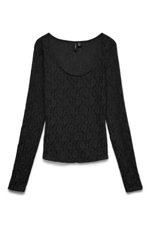 VMFLORA LS 2-WAY LACE TOP BLACK