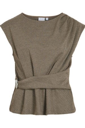 VICHEKKA O-NECK S/L CHECKERED COFFEE BEAN