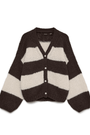 VMMAYBE LS V-NECK BUTTON CARDI CHOCOLATE