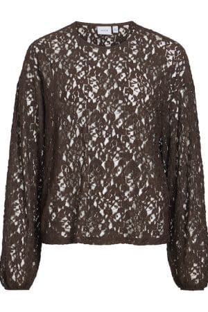 VIALDEIA O-NECK L/S TOP COFFEE BEAN