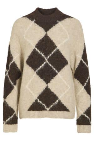 VITORIA HIGH NECK L/S CHECK COFFEE BEAN/MELANGE