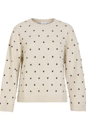 VILIGA L/S O-NECK DOT KNIT TOP COFFEE BEAN/BIRCH